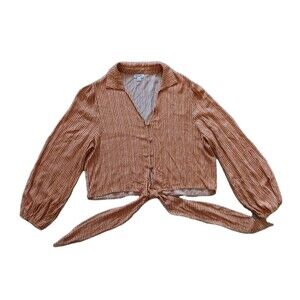 Camellia Crop Top Womens Small Tie Front Buttons Stripe Coastal Beachy Retro 70s
